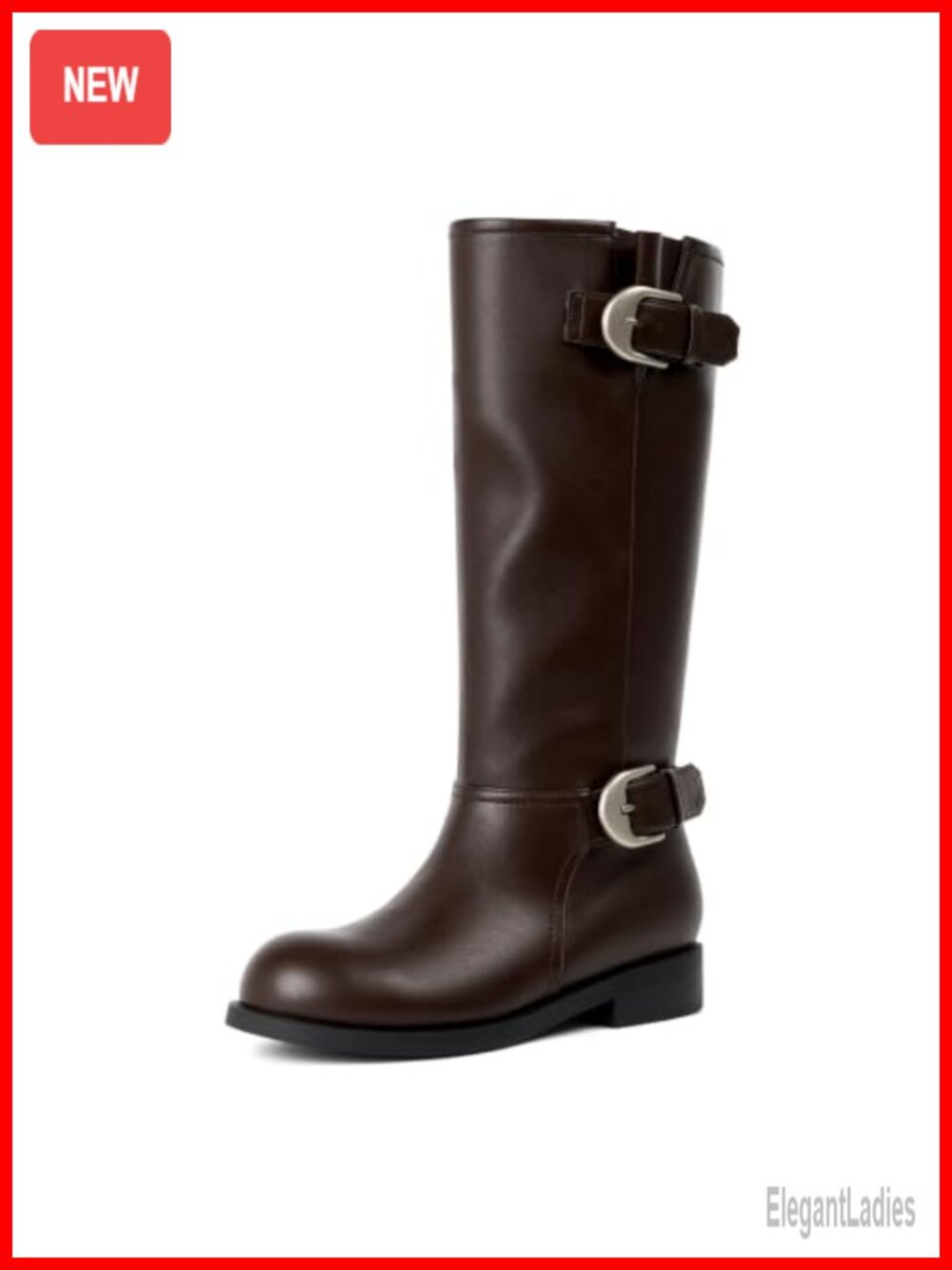Faux Leather Knee High Boots Low Block Heel Combat Tall Boots